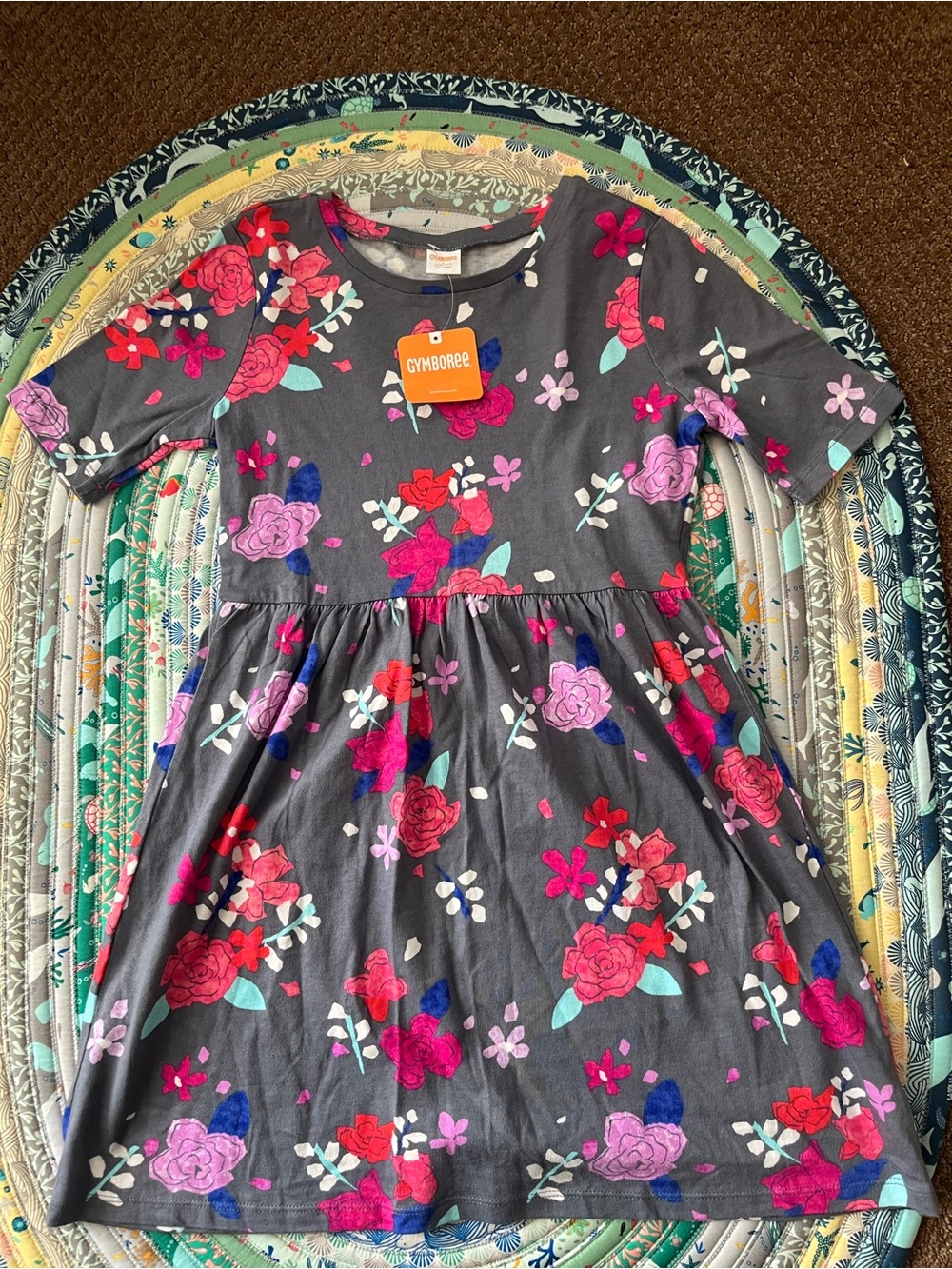 Gymboree Charcoal Floral Dress - Pink, Red & Purple Flowers